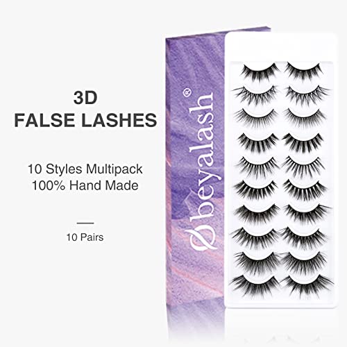 Obeya 10 Pairs False Eyelashes Fluffy Wispy Faux Mink Multipack