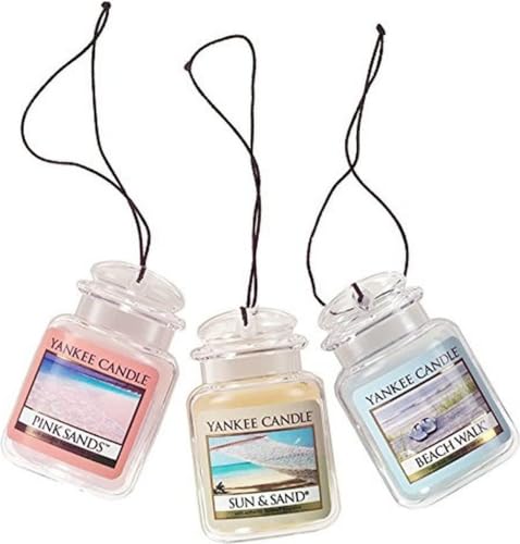 Yankee Candle Hanging Car Jar Air Fresheners 3-Pack, Oceanic - Beach Walk, Pink Sands & Sun & Sand