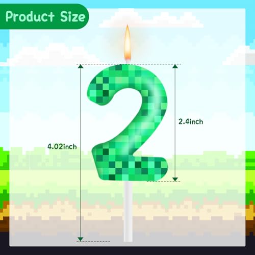 Green Pixel Number 8 Birthday Cake Candles for Game Parties