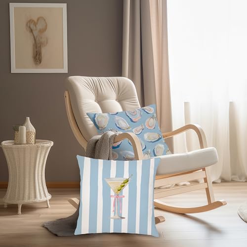 Coastal Oyster Shell & Martini Pillow Covers Set of 2, 18x18