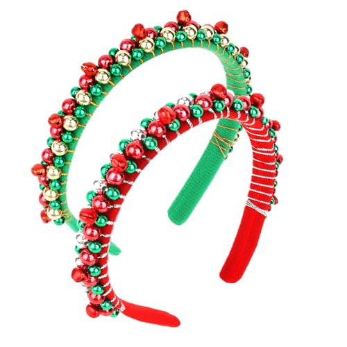 BAHABY 2 Pack Christmas Jingle Bell Headbands Red Green Silver