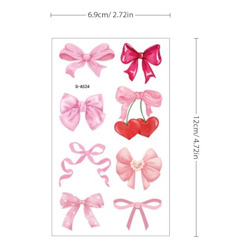 Pink Bow Temporary Tattoos for Kids and Party Favors, 10 Sheets