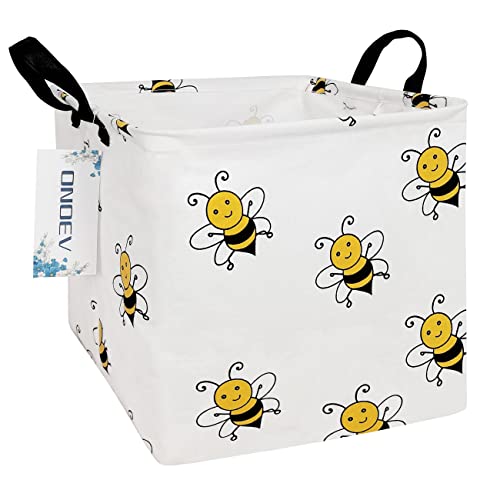 ONOEV Square Bumblebee Kids Nursery Storage Basket - Waterproof Cotton Canvas, Collapsible Toy & Clothes Organizer, 12.6x12.6 inches