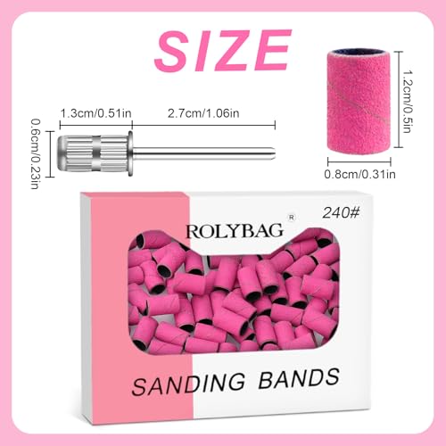Rolybag Nail Drill Sanding Bands 240 Grit with Mandrel Bits
