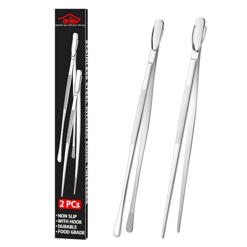 Dehov 12-Inch Stainless Steel Kitchen Tweezers Set - Non-Slip Tongs for Cooking and Plating