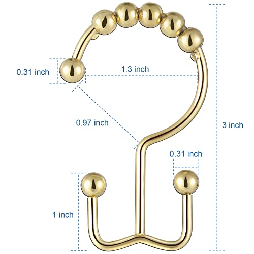 TOPROD Gold Double Shower Curtain Hooks - Rust-Proof Stainless Steel (12 Pack)