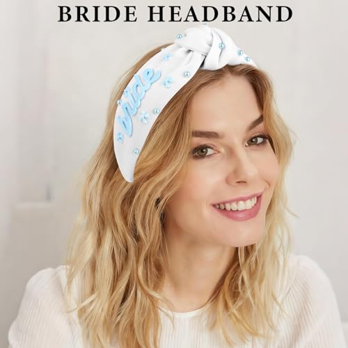 CIEHER Bride Knotted Headband with Blue Accents for Bachelorette Party