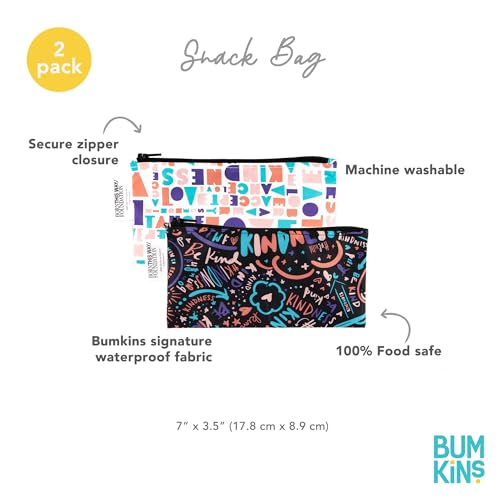 Bumkins Reusable Snack Bags for Kids & Adults - 2-Pack Waterproof Pouches