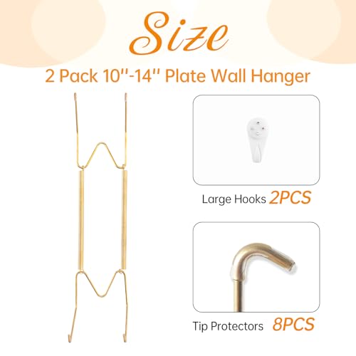 Bilillo 2 Pack Wall Plate Hangers for 10-14 Inch Decorative Plates - Heavy Duty Stainless Steel with Rubber Tips