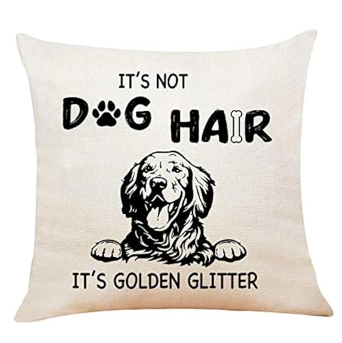 Golden Retriever Throw Pillow Cover - Funny Dog Hair Glitter Quote, 18x18"