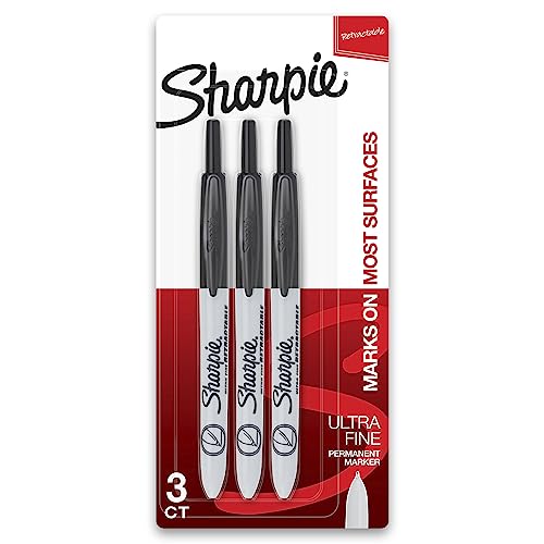 Sharpie Retractable Permanent Markers, Ultra Fine Point, Black, 3-Pack