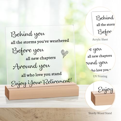 Elegant Retirement Gift Acrylic Desk Decor with Wood Stand