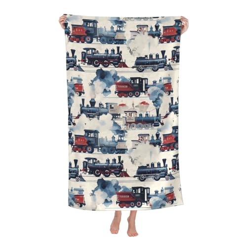 Vintage Steam Train Beach Towel, 32x52in Oversized Microfiber Quick Dry