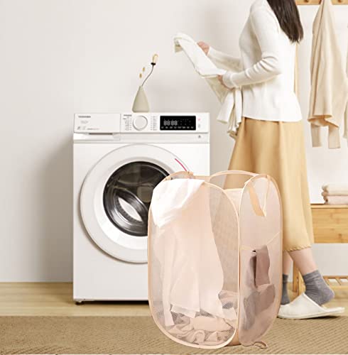 Aplter Beige Pop Up Mesh Laundry Hamper Folding Storage Bin