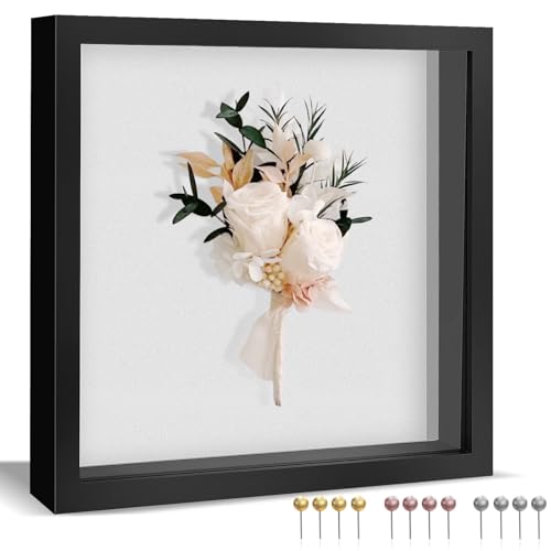 Ninsula 8x8 Shadow Box Frame with Linen Back and Pins - Black Display Case