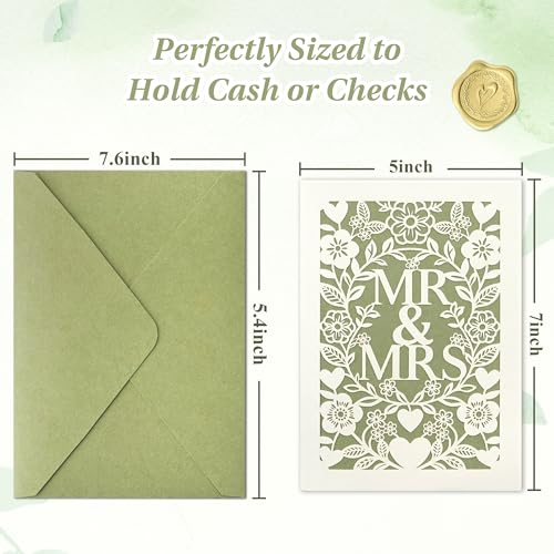 Sage Green Laser-Cut Floral Heart Wedding Card for Newlyweds