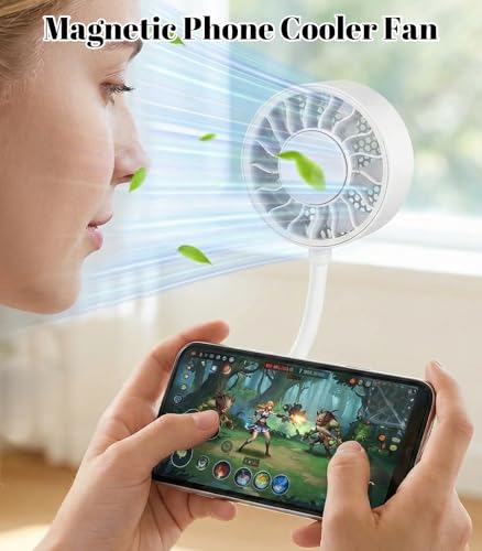 EVADA White Magnetic Phone Clip-On Fan with 360° Flexible Gooseneck