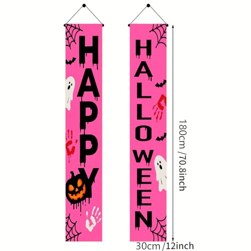 BlissYard Pink Halloween Banner for Front Porch - 12x71 Inch Hanging Door Sign