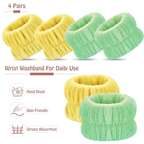 Darfukei Spa Wrist Bands for Washing Face, 4-Pack Absorbent Microfiber Arm Towels