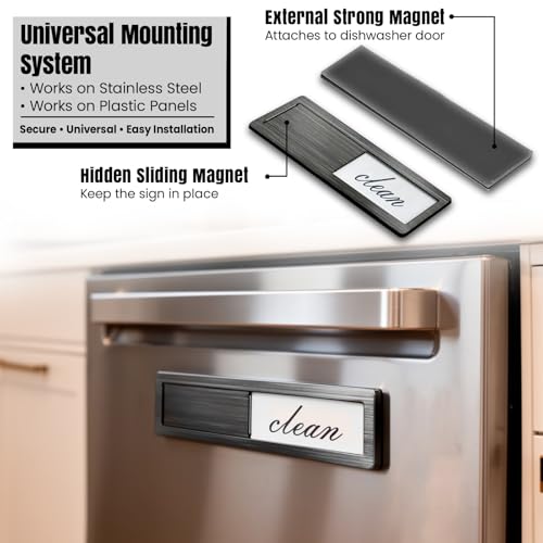 Azurise Dishwasher Clean Dirty Magnet - Black Stainless Steel Sign