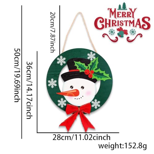 Christmas Door Hang - 2 Wooden Holiday Welcome Sign with Snowman Decor
