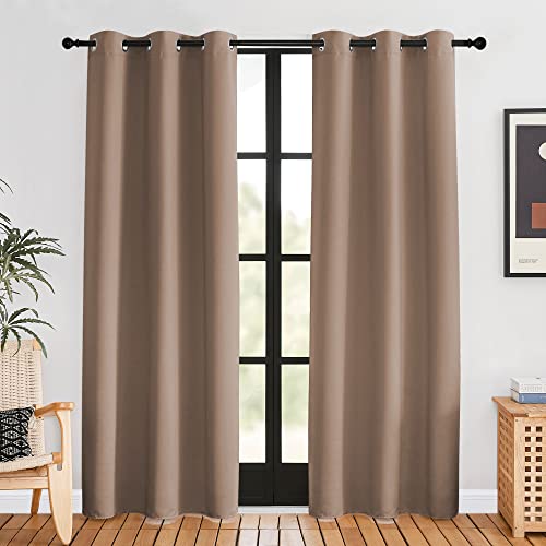 NICETOWN Blackout Curtain Panels, 42x80 inches, Cappuccino - Thermal Insulated Grommet Drapes for Bedroom