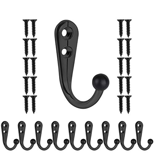 10 Pack Wall Mounted Coat Hooks Black Metal Hanging Hooks for Keys Hats Bags