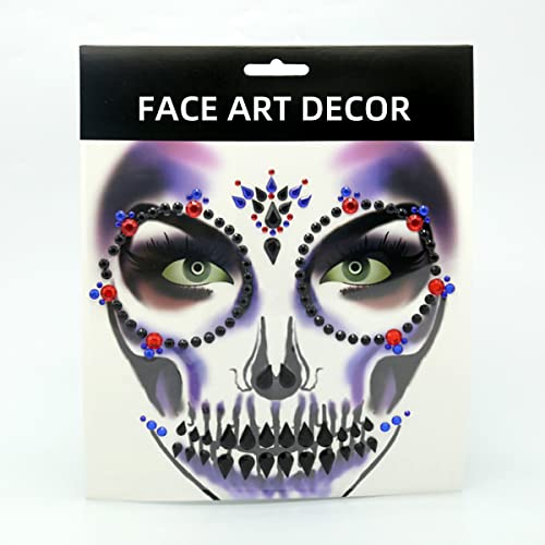 Day of the Dead Face Gems Crystal Rhinestone Skull Tattoo Stickers 2Pcs