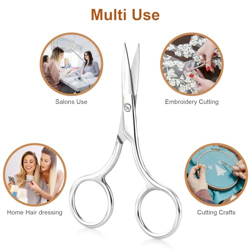 2-Pack Small Precision Grooming Scissors - Stainless Steel Straight Tip for Eyebrows, Beard & Facial Hair