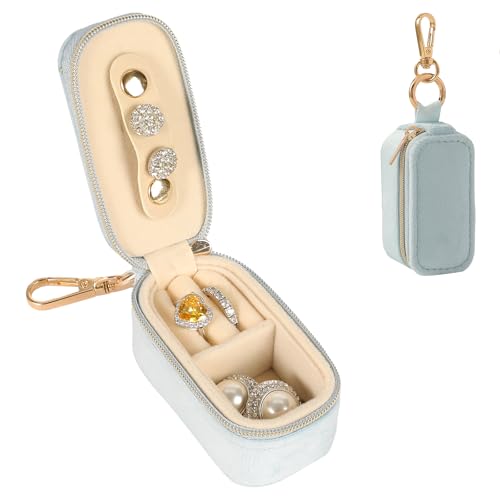 Blue Portable Travel Jewelry Box Keychain - Organizer for Rings, Necklaces & Earrings