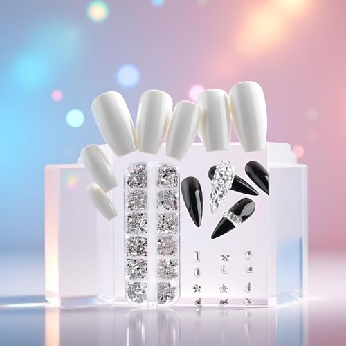 3D Nail Art Rhinestones 12 Grids Crystal Gems and Dangle Jewelry Kit