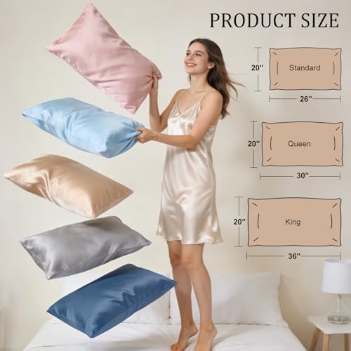 Bcareself Cooling Pillowcase Set, Standard 20x26, Hazy Blue, Breathable Silk