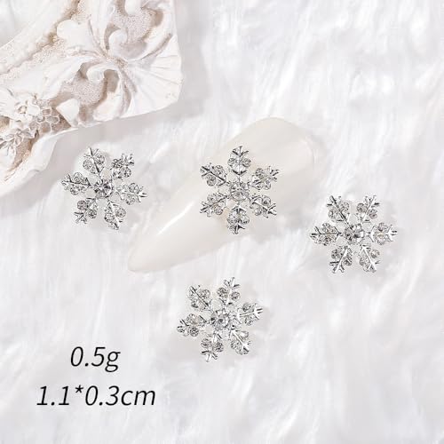 Christmas Snowflake Nail Charms 3D Silver Rhinestone Gems 10 Pcs
