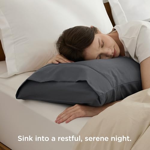 Bedsure Standard Pillowcases 4-Pack, Brushed Microfiber Dark Grey 20x26