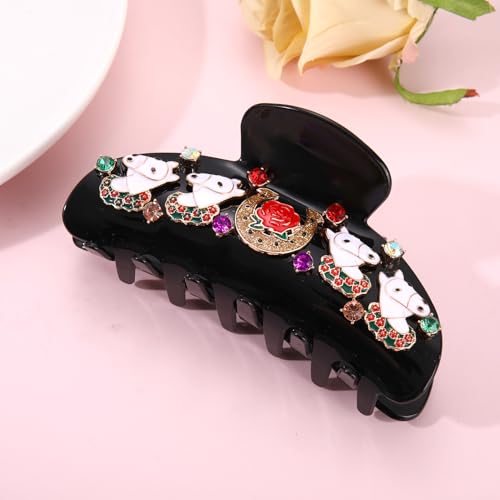 PHALIN Kentucky Derby Large Acrylic Hair Claw Clip Horse Crystal Black