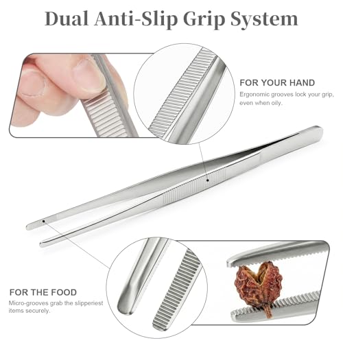 12-Inch Stainless Steel Kitchen Tongs & Tweezers for Grilling