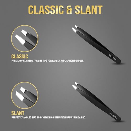 SILVEXA 4-in-1 Stainless Steel Precision Tweezers Set for Eyebrows and Ingrown Hair