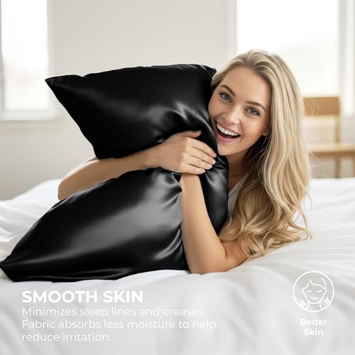 Pure Bedding Satin Pillowcases - Queen 20x30, Black, 2 Pack