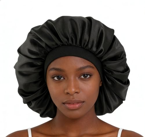 HinyBoeh Satin Silk Sleep Hair Bonnet - Large Soft Band Cap for Curly Hair