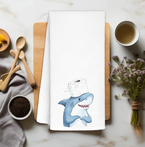 Funny Shark Hand Towels for Kids - 16x24 Inch Decorative Drying Cloth