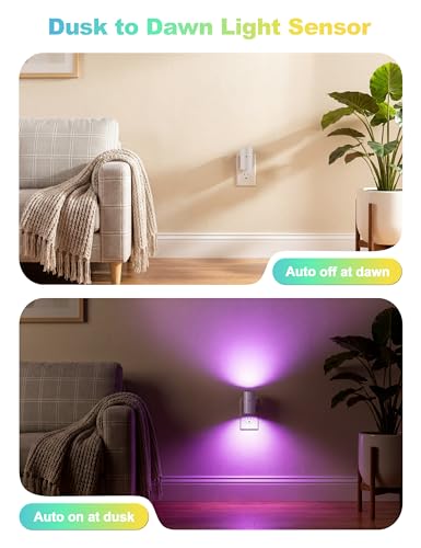 White RGB Night Light Plug-in Wall Night Light 6 Colors Dimmable Sensor 2 Pack