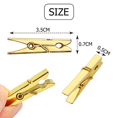 Jdesun 50 Pack Mini Plastic Photo Clips - Gold Clothespins for Crafts & Home Decor