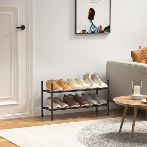 Expandable 2-Tier Shoe Rack - Adjustable Metal Organizer for Entryway & Closet