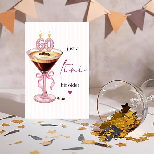 RPJIEKINXU 60th Birthday Card for Her - Funny Martini & Coffee Gift, 'A Tini Bit Older' Variation