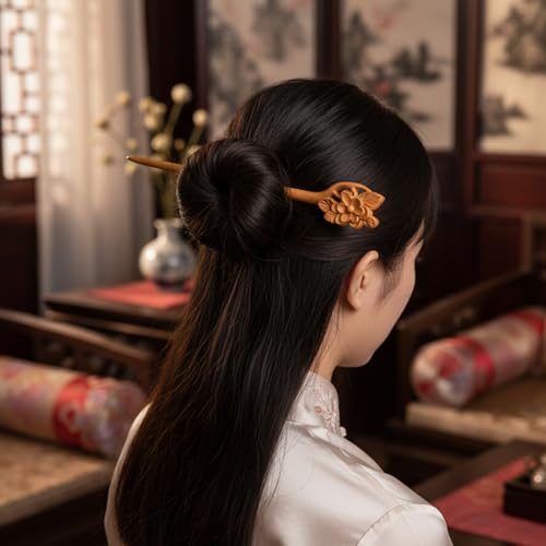 Wooden Hair Stick - Retro Flower Carved Chinese Hair Chopstick Pin