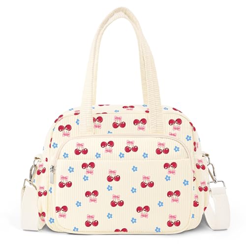 WOBAGMEN Cherry Corduroy Insulated Lunch Box for Women