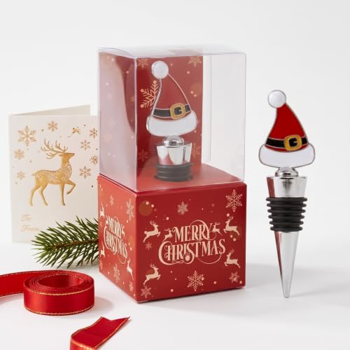 Santa Hat Wine Bottle Stopper - Glass Christmas Cork with Metal Base