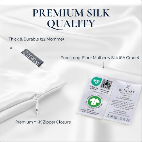 Queen Organic Silk Pillowcase - Sage Green, 100% Mulberry Silk, 22 Momme