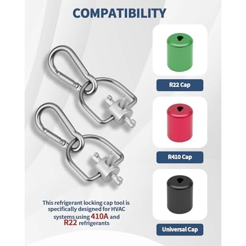 2 Pack HVAC Tools Locking Cap Key for R410A R22 Refrigerant, 3-in-1 Valve Core Removal Tool, Multi-Function HVAC Refrigerant Service Key for AC; Equipment Repair, Tamper-Resistant