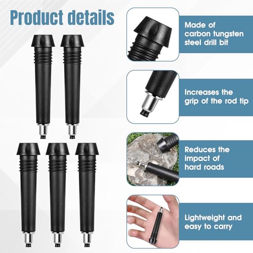 5 Pack Trekking Pole Carbide Tips Universal Hiking Rod End Tip Replacement Walking Sticks Tip Protectors Carbide Poles Tips for Outdoor Climbing Snow Mud